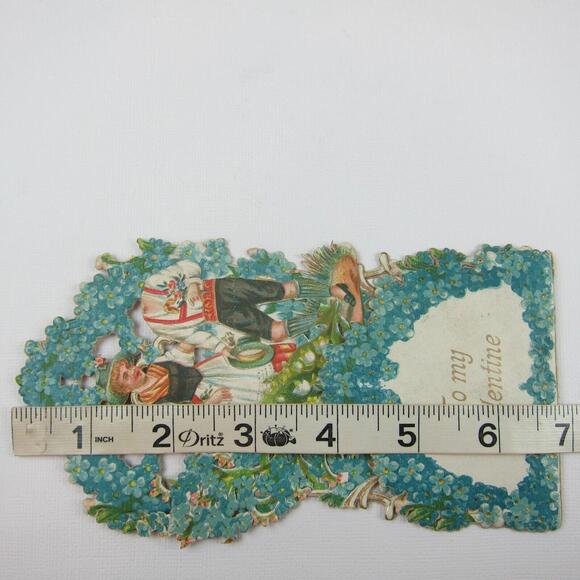 Vintage Valentine 3D Pop Up Die Cut German Girl Red Boy Lederhosen Blue Flowers - Picture 6 of 12